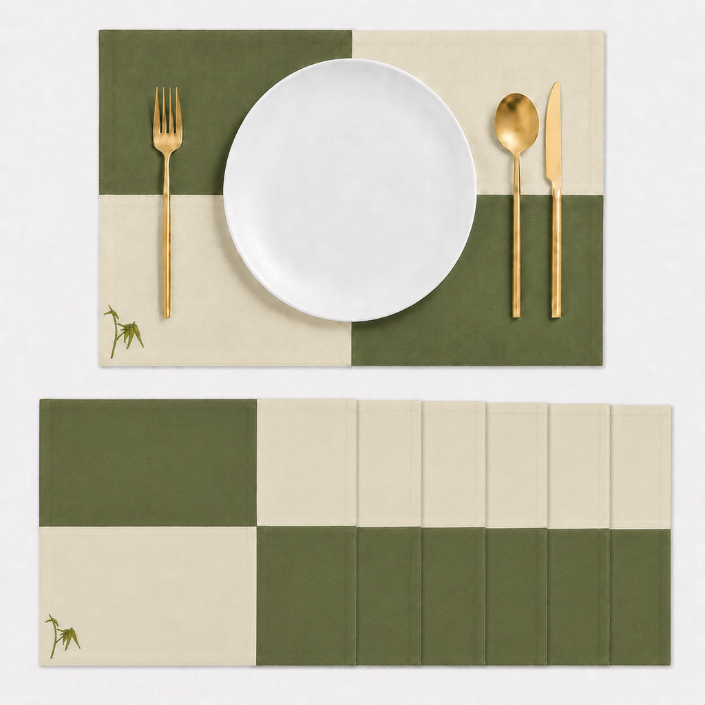 Mantel Individual Palmas Olivo | Set de 4 y 6 Piezas – XUMA DECO