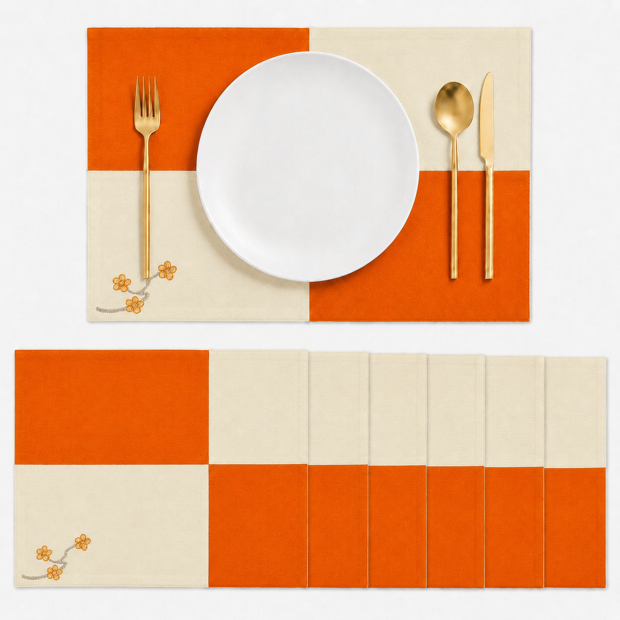 Mantel Individual Japan Naranja | Set de 4 y 6 Piezas – XUMA DECO