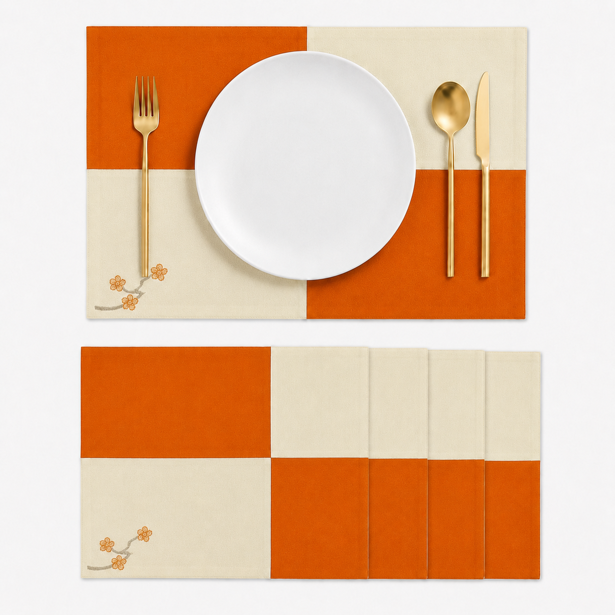 Mantel Individual Japan Naranja | Set de 4 y 6 Piezas – XUMA DECO