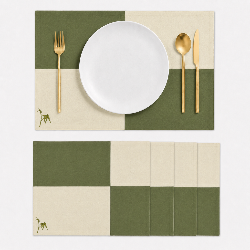 Mantel Individual Palmas Olivo | Set de 4 y 6 Piezas – XUMA DECO