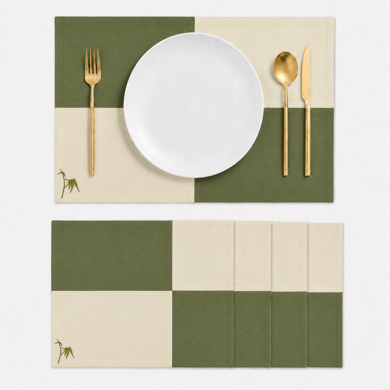 Mantel Individual Palmas Olivo | Set de 4 y 6 Piezas – XUMA DECO