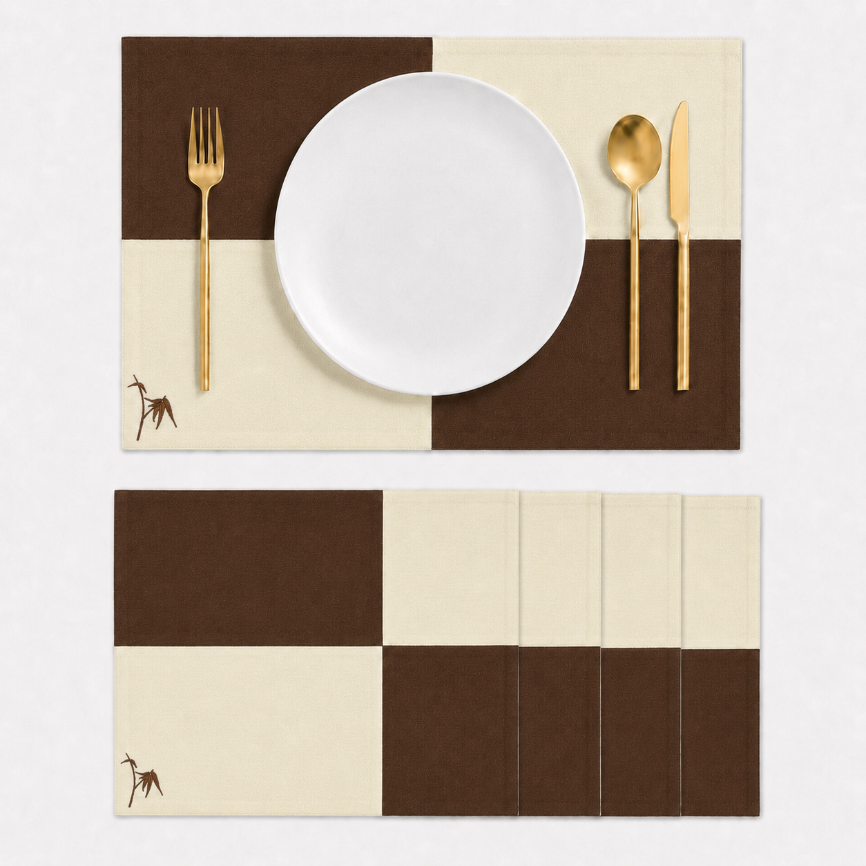 Mantel Individual Palmas Café | Set de 4 y 6 Piezas – XUMA DECO