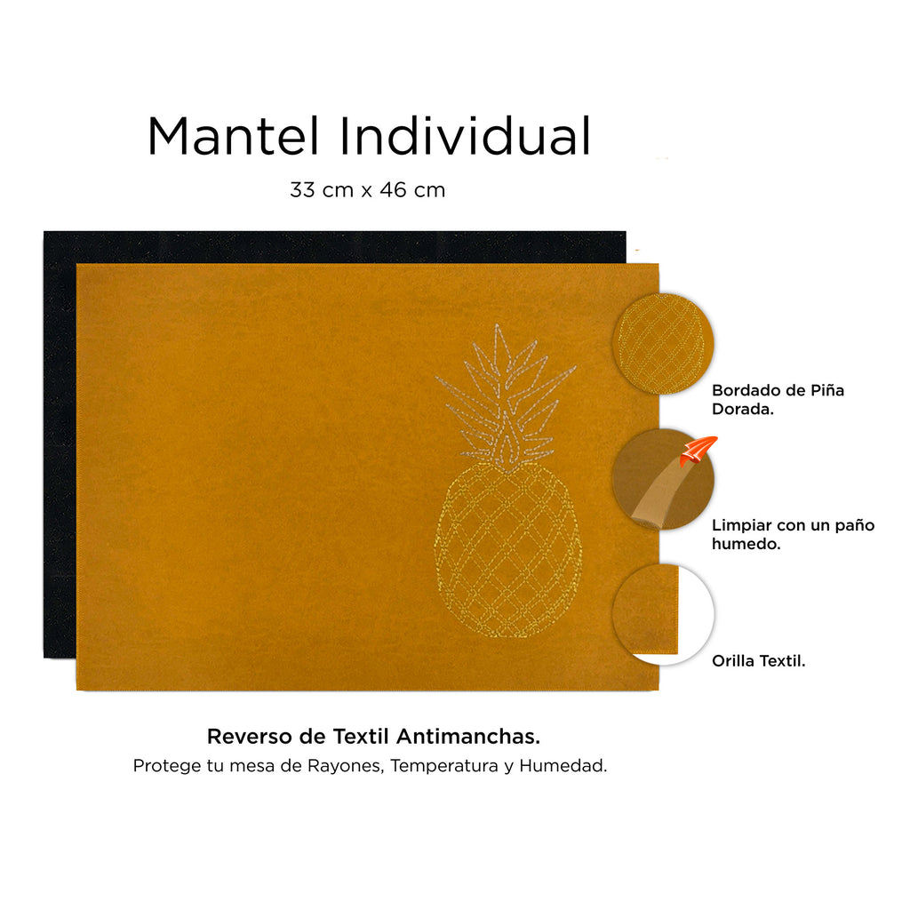 Detalles del mantel individual Piñas de XUMA DECO con medidas y características