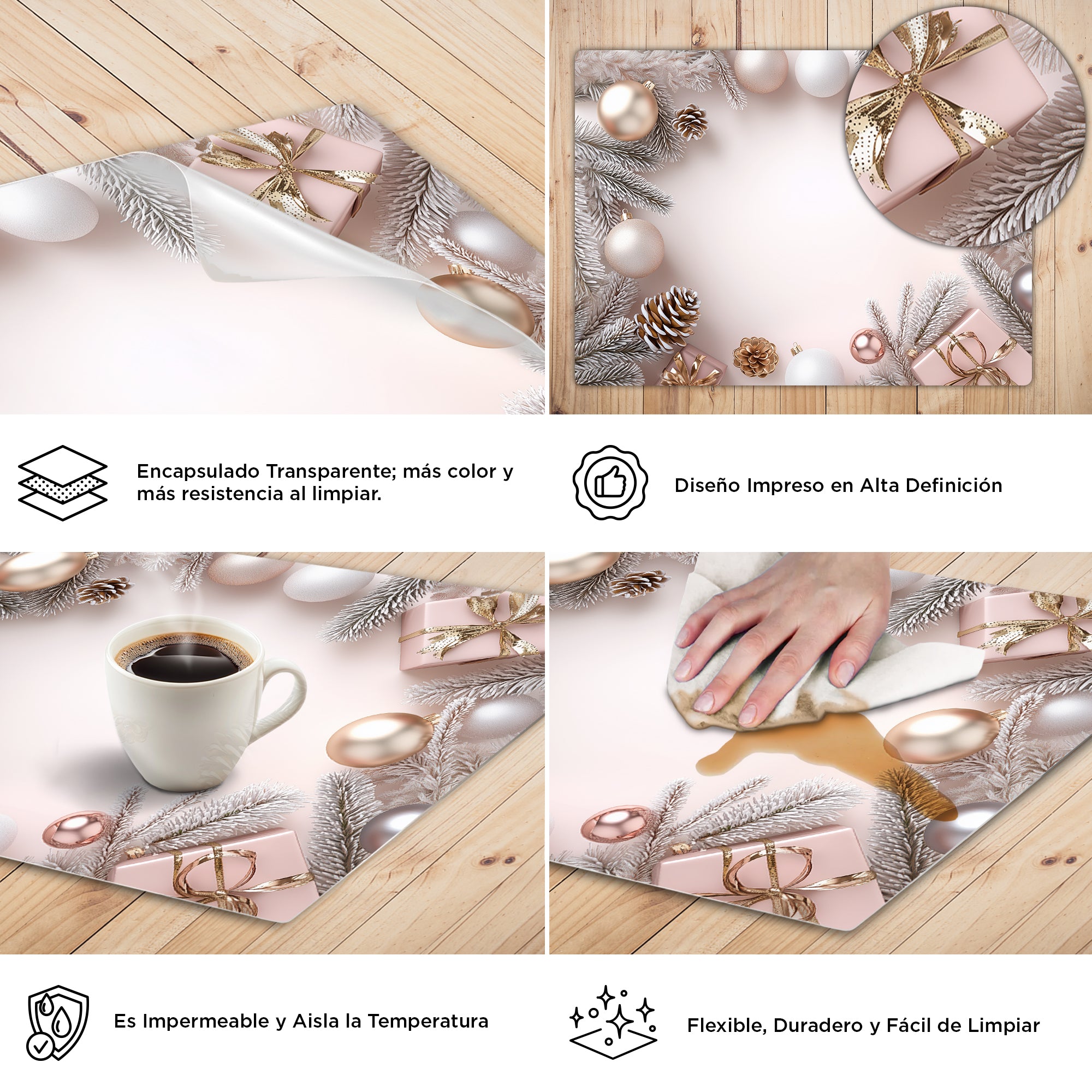 Set de 4 Manteles Individuales Navideños Dream of Garland – Fácil Limpieza | XUMA DECO