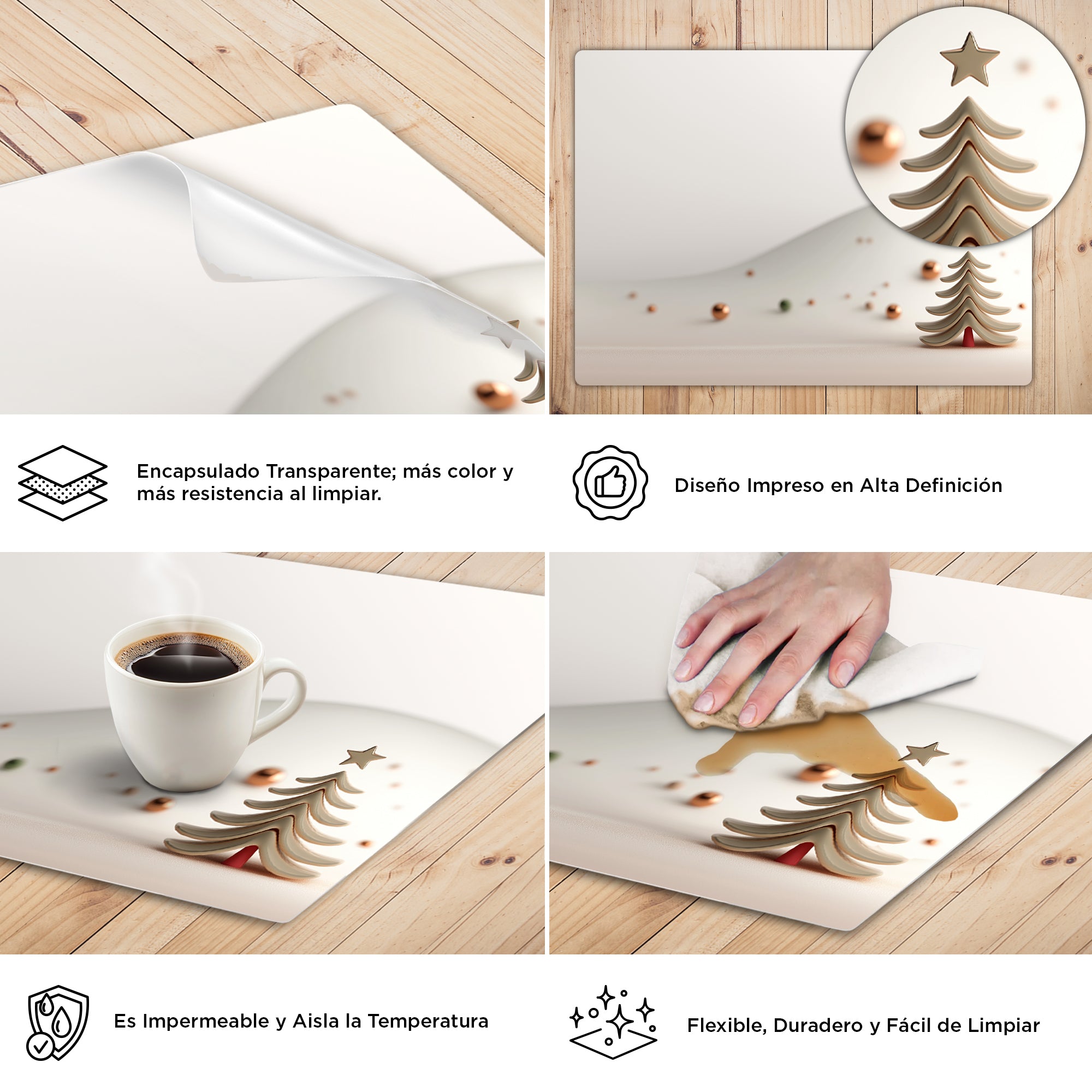 Set de 4 Manteles Individuales Navideños Clay Tree – Fácil Limpieza | XUMA DECO