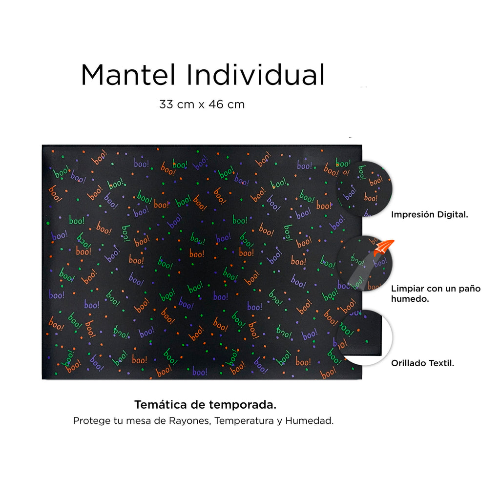 Detalles Mantel Individual Boo Negro XUMA DECO