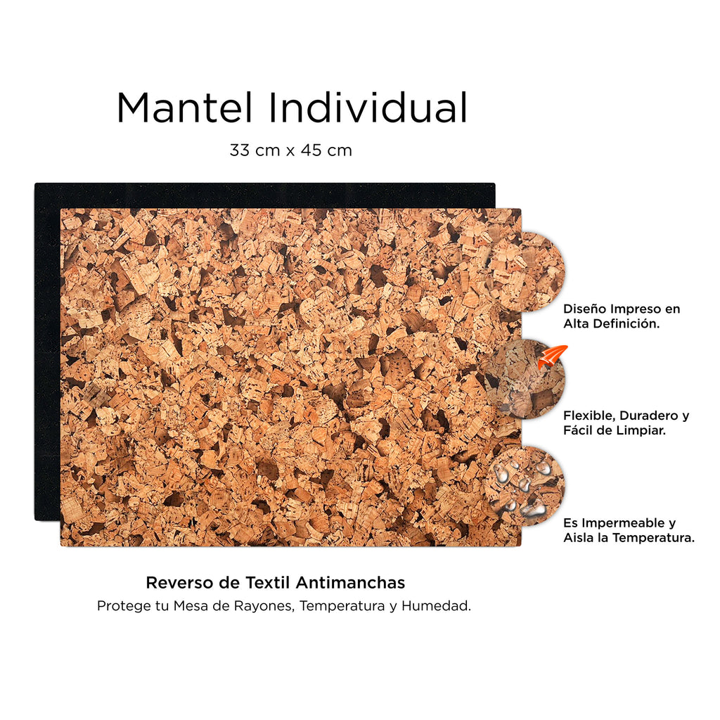 Detalles del mantel individual Corcho de XUMA DECO