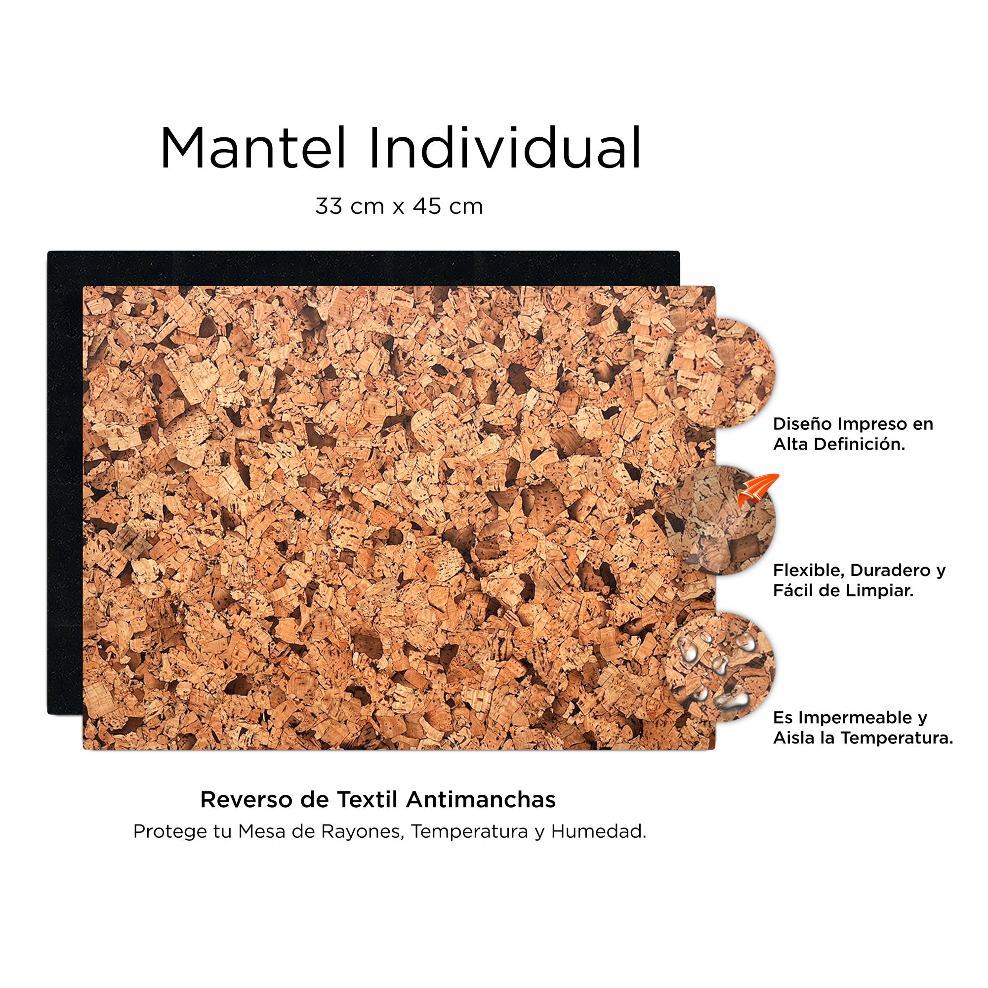 Detalles del mantel individual Corcho de XUMA DECO
