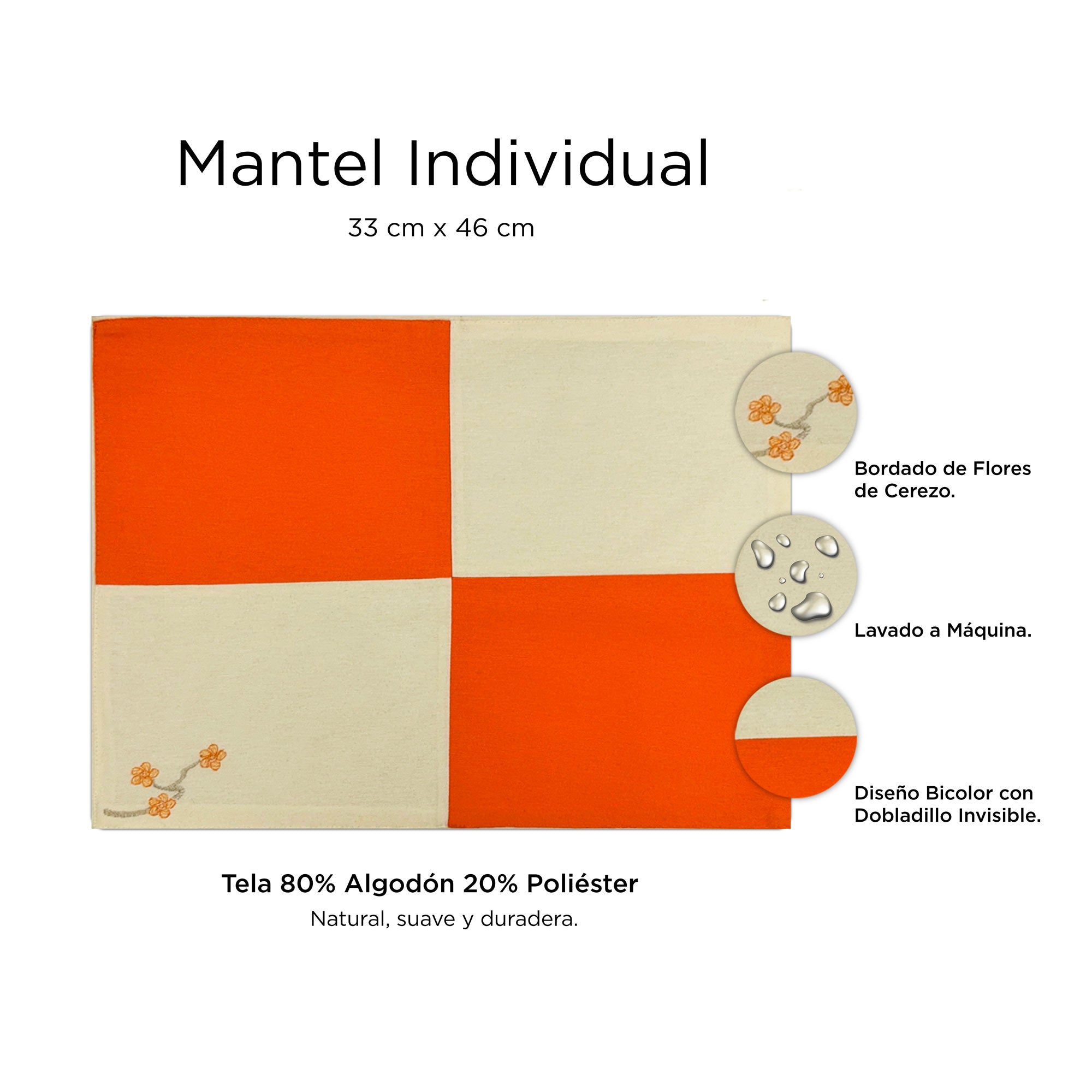 Detalles del mantel individual Japan Naranja de XUMA DECO