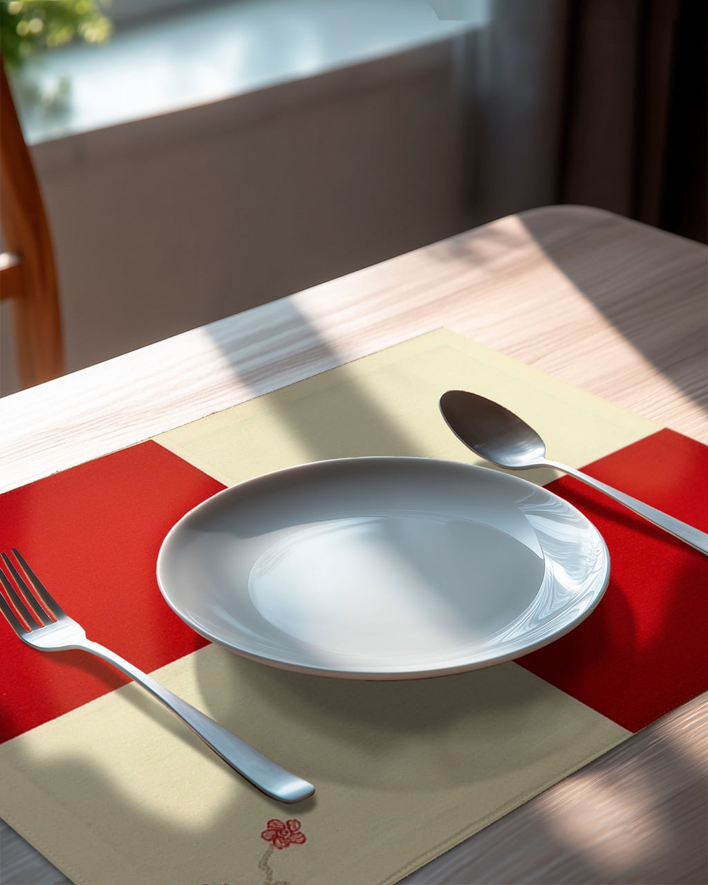 Mantel individual Japan Rojo de XUMA DECO con plato sobre mesa