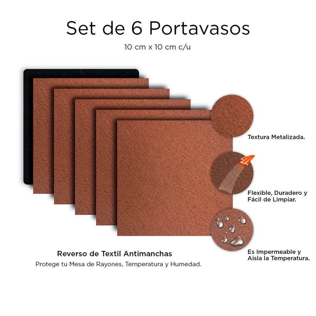 Set de 6 Portavasos Acero Café XUMA DECO con detalles