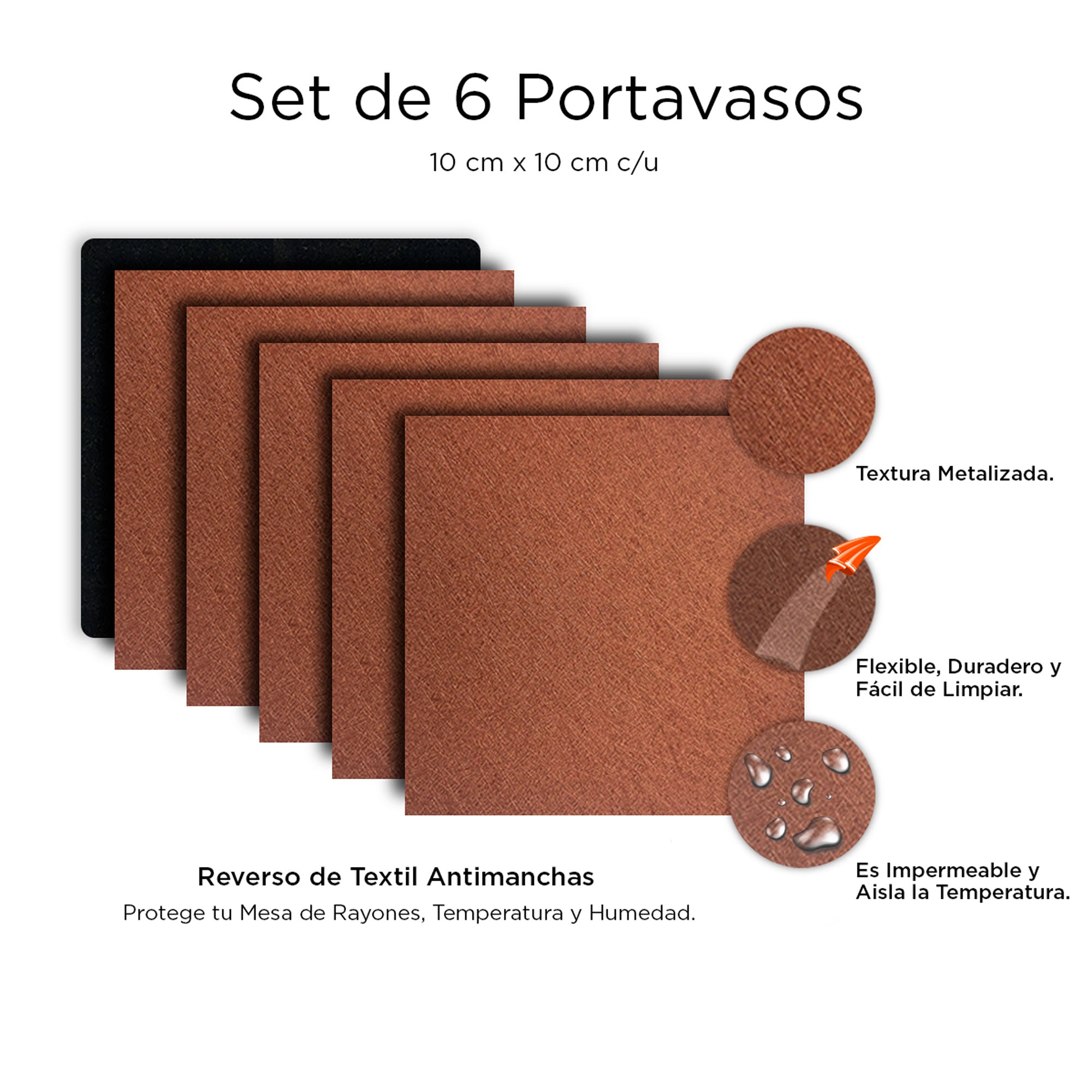Set de 6 Portavasos Acero Café XUMA DECO con detalles