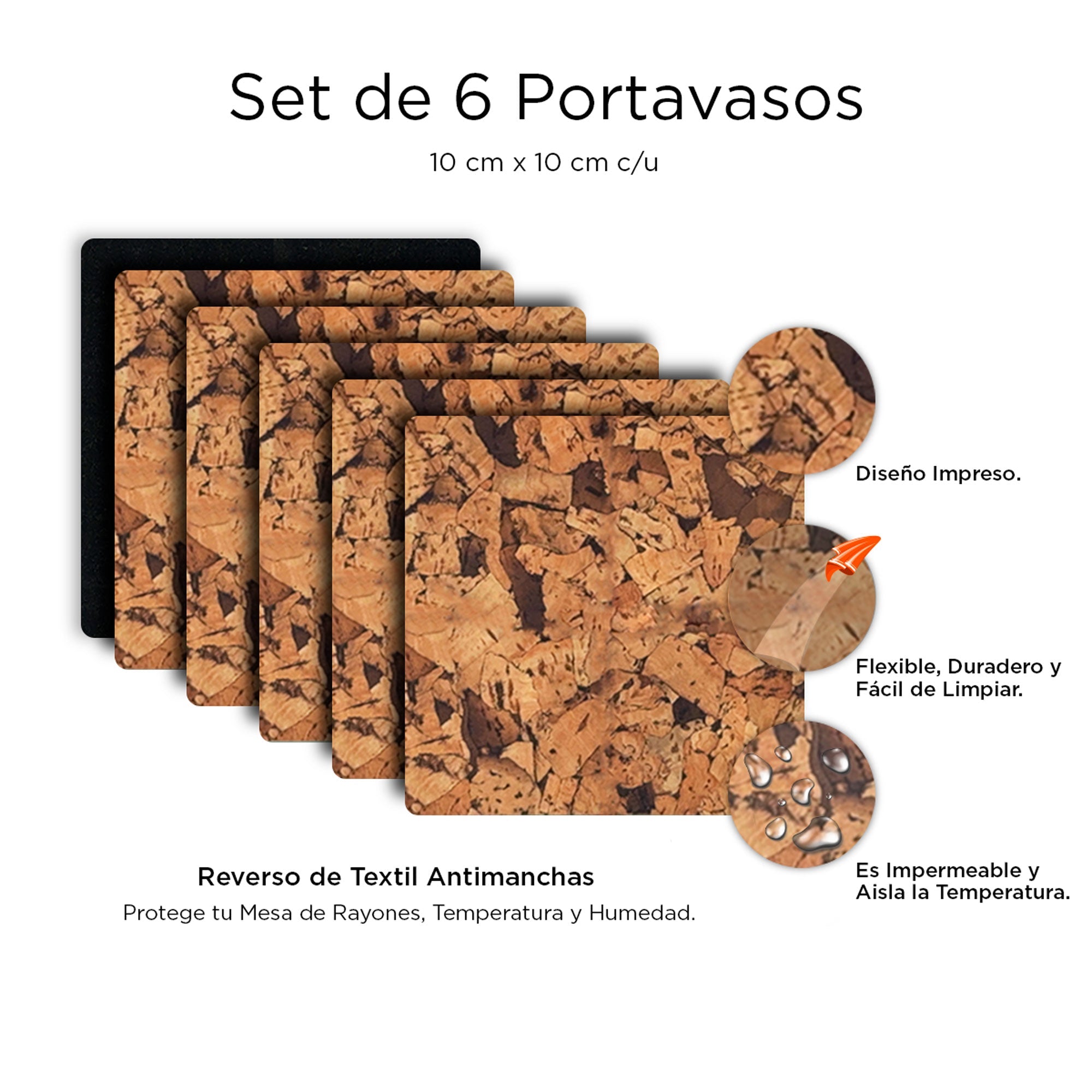 Set de portavasos Corcho XUMA DECO con detalles