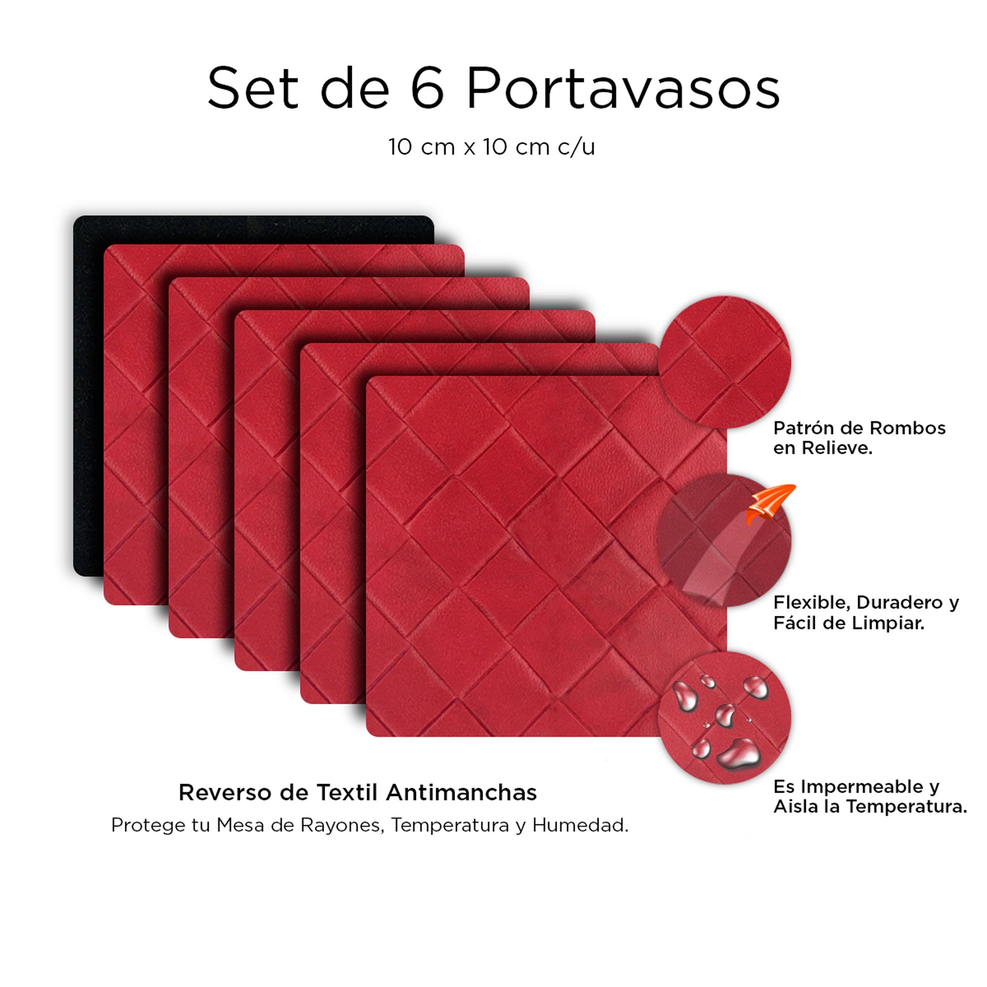 Set de 6 Portavasos Rombos Rojo XUMA DECO con detalles